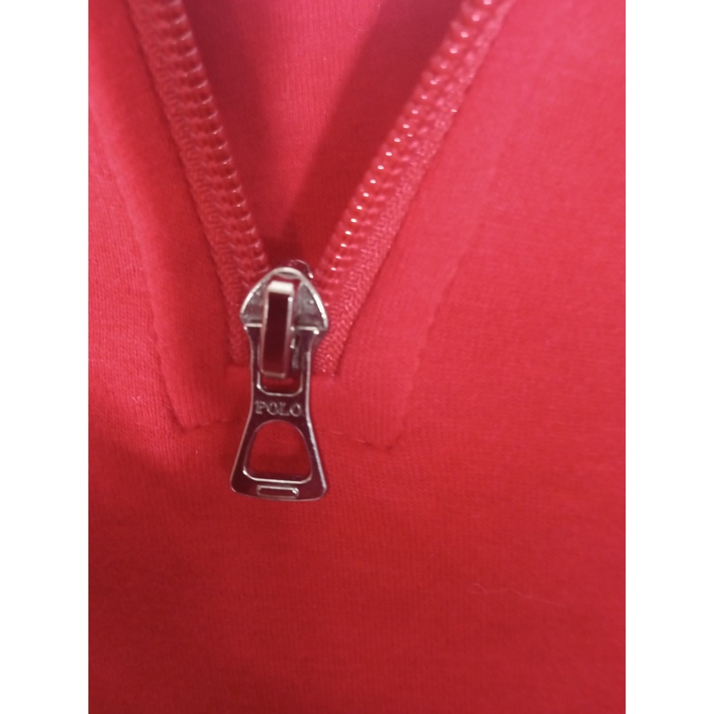 Polo Ralph Lauren Sweater Mens Medium Red 1/4 Zip Mock Neck Cotton Pony Logo - Picture 5 of 8